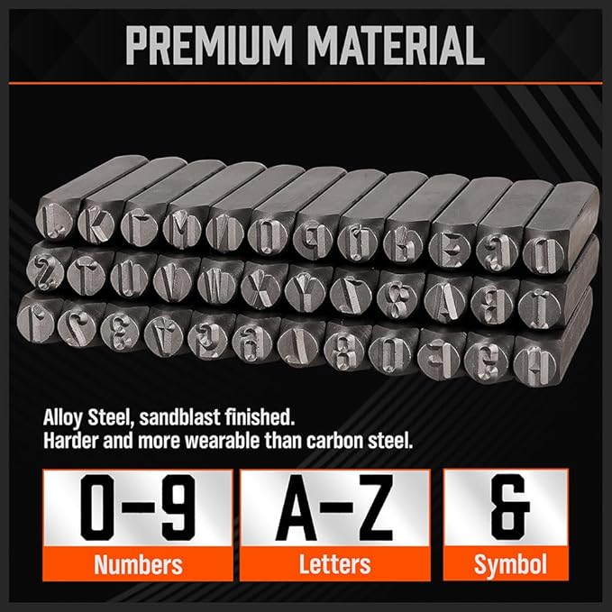HORUSDY 36-Piece Number and Letter Stamp Set 5/16 (8mm) (A-Z) Punch Perfect for Imprinting Metal Stamping kit, Plastic, Wood, Leather
