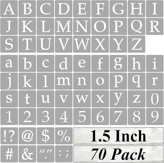 1.5 Inch Alphabet Letter Stencils for Painting - 70 Pack Letter and Number Stencil Templates with Signs for Painting on Wood, Reusable Letters and Numbers Stencils for Chalkboard Wood Signs & Wall Art