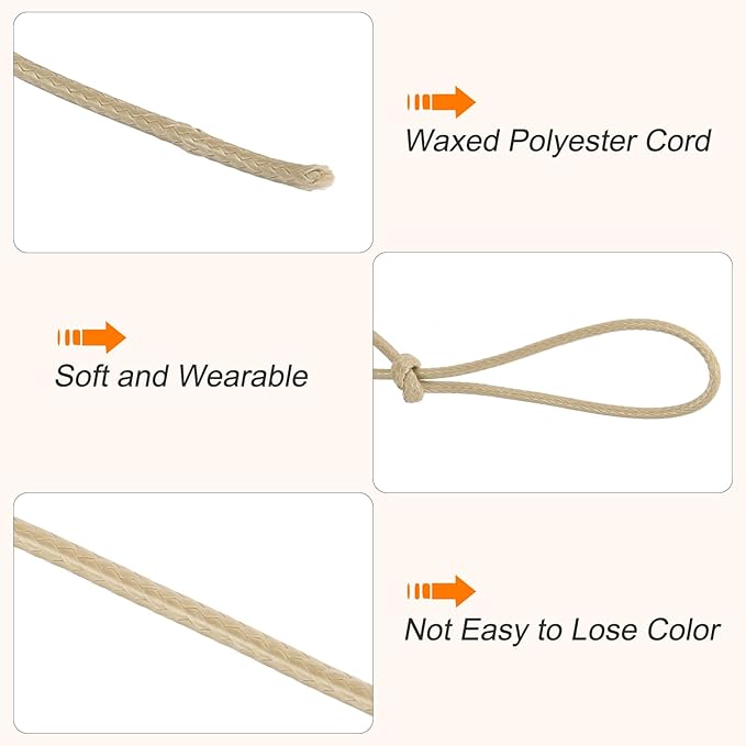 MECCANIXITY Waxed Cord 2.5mm Waxed Polyester Cord 87 Yard Wax String for Bracelet Making, Necklaces, Beading, Jewelry Making and DIY Crafts(Khaki)