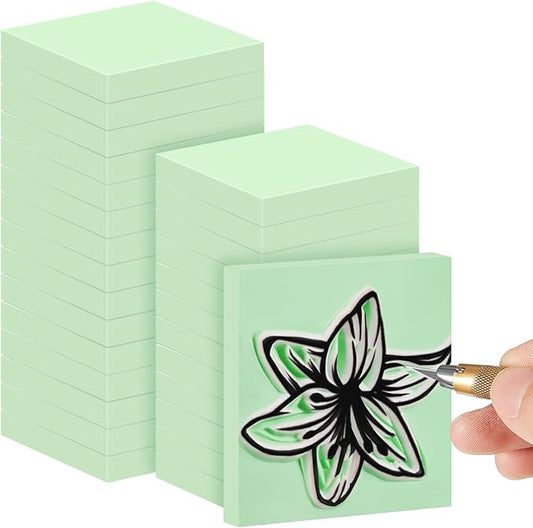 Frienda 24 Pcs 2" x 2" Rubber Carving Blocks Linoleum Blocks for Printmaking, Stamp Making, DIY Crafting, Scrapbook, Painting, Soft and Easy to Carve (Mint Green)