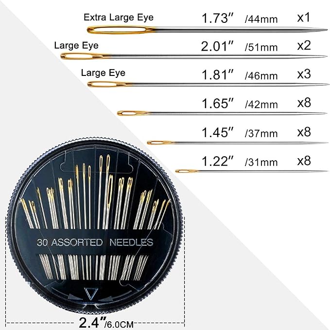 60Pack Sewing Needles for Hand Sewing Repair, 6 Sizes Assorted Needles - Image 2