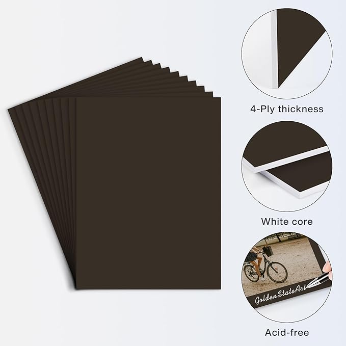Golden State Art, 9x12 Uncut Photo Mat Matboard - Black Uncut Mats for DIY Projects, Presentation Boards, Art Crafts, Prints (50 Pack)