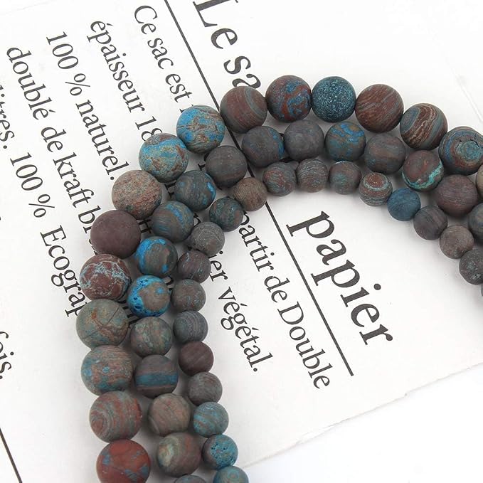 8mm Blue Pattern Jasper Bead, 15-Inch Matte Round Loose Stone Beads - Image 4