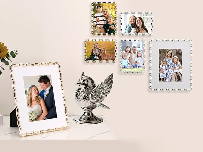 High-End Silver 4x4'' Round Zinc Alloy Picture Frames, Unique Wave Design - Image 7