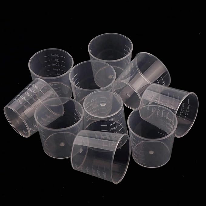 200 Pack 1oz/30ml Plastic Graduated Cups Transparent Scale Cups with 200 Pack Wooden Stirring Sticks for Mixing Paint, Stain, Epoxy, Resin