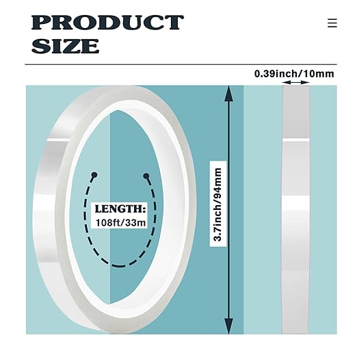 12 Rolls 10mm x33m(108ft) Clear Heat Tape,Transparent High Temperature Heat Resistant Tape,Heat Transfer Tape for Heat Press and Sublimation,Heat Transfer Vinyl,No Residue