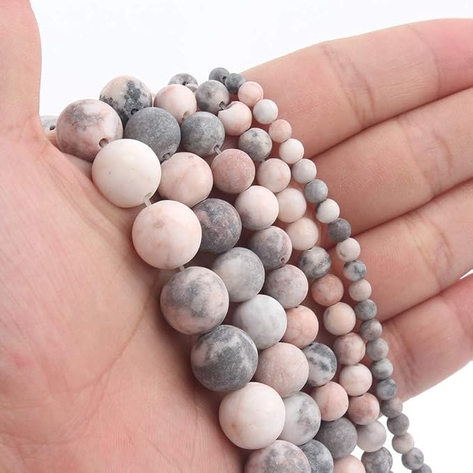 48pcs Natural Matte Pink Zebra Gemstone Beads，8mm Frosted Round Loose Stone - Image 7