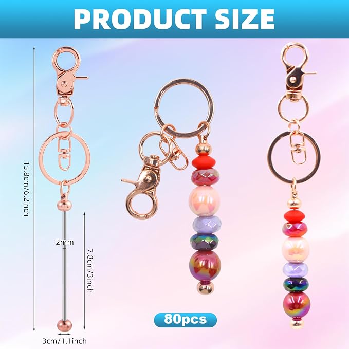 80 Pcs Beadable Keychains Bulk Kit – DIY Keychain Making Supplies - Image 2