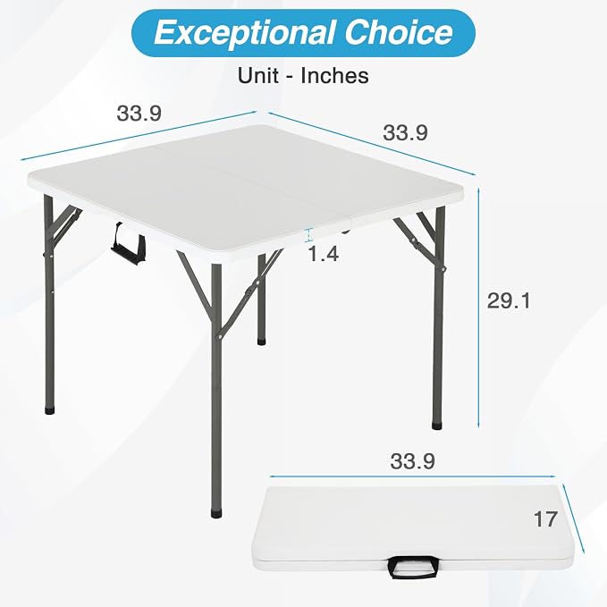 FDW 34" Folding Card Table Plastic, Portable Square Height - Image 3