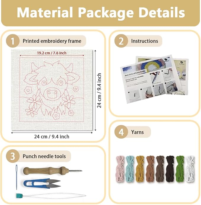 Doodlream Highland Cow DIY Punch Needle Embroidery Kit - Image 2