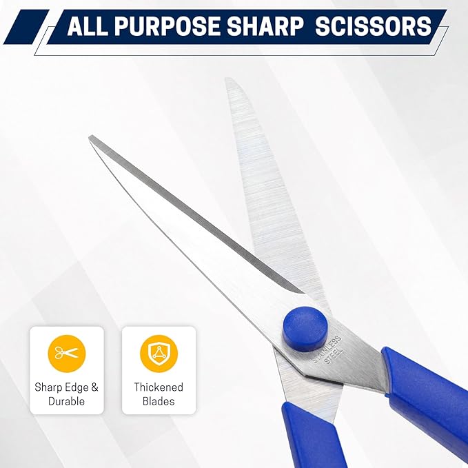 BURVAGY 8" 10 Pack All Purpose Heavy Duty Scissors- Comfort-Grip Sharp Scissors - Image 4