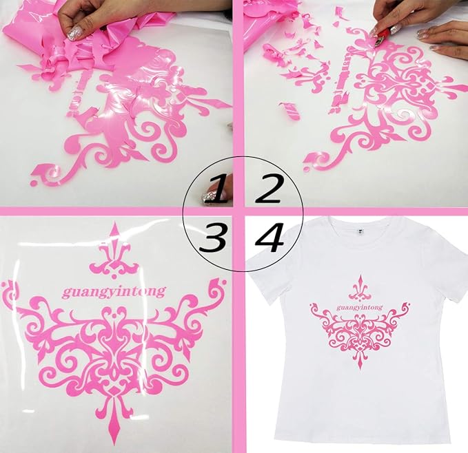 Guangyintong Heat Transfer Vinyl Pink HTV Rolls, 12" x 10ft Iron on Vinyl for T-Shirts, Matte Surface HTV for All Cutter Machine, Easy to Cut & Weed for Heat Vinyl DIY Design