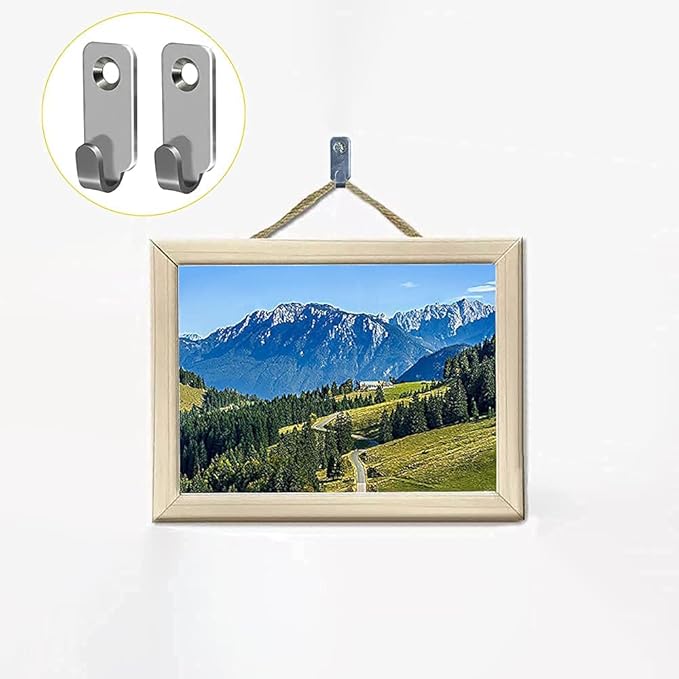 10pcs Heavy Duty Hanger 304 Stainless Steel Wall Mounted Mini J Hook for Mirror Picture Frames Hanging Wire/D Rings/Keyhole Hangers