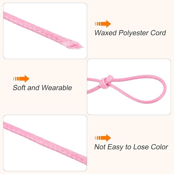 MECCANIXITY Waxed Cord 0.8mm Waxed Polyester Cord 175 Yard Wax String for Bracelet Making,Necklaces, Beading,Jewelry Making and DIY Crafts(Dark Pink)