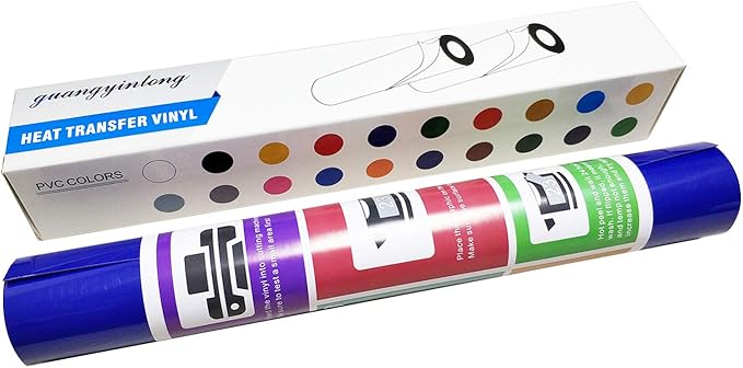 guangyintong Blue Heat Transfer Vinyl HTV Rolls, 12" x 8ft Blue Iron on Vinyl for T-Shirts Glossy Surface Blue HTV Vinyl for All Cutter Machines Easy to Cut & Weed for Heat Vinyl Design