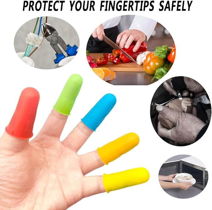 15 Pack Silicone Hot Glue Gun Finger Caps, 5 colors Finger Guard Protectors or Hot Glue Wax Rosin Resin Honey Adhesives Scrapbooking Sewing in 3 Sizes-Red/Blue/Yellow/Orange/Green