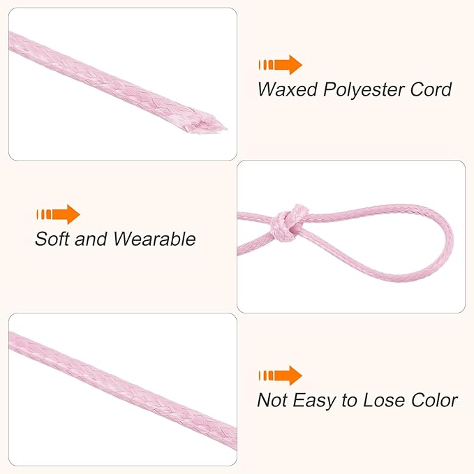 MECCANIXITY Waxed Cord 0.8mm Waxed Polyester Cord 175 Yard Wax String for Bracelet Making,Necklaces, Beading,Jewelry Making and DIY Crafts(Light Pink)