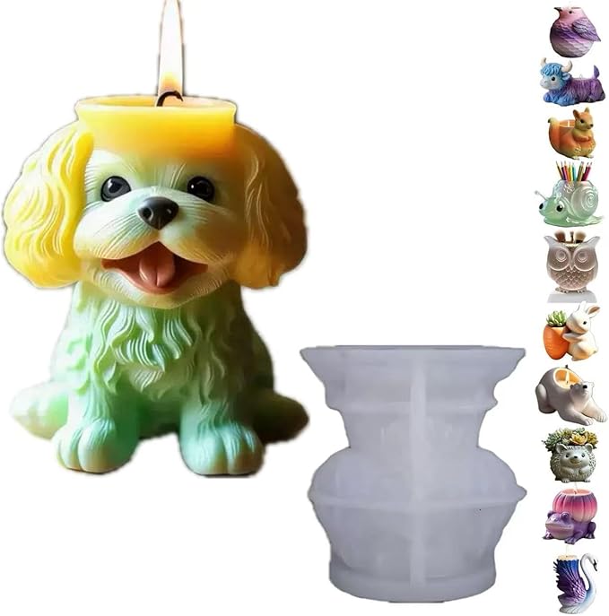 Animal Resin Molds Silicone 3D Cute Teddy Dog Epoxy Resin Plaster Candle Holder Wax Molds for Candle Making, Art Crafts DIY Unique Display Home Decor