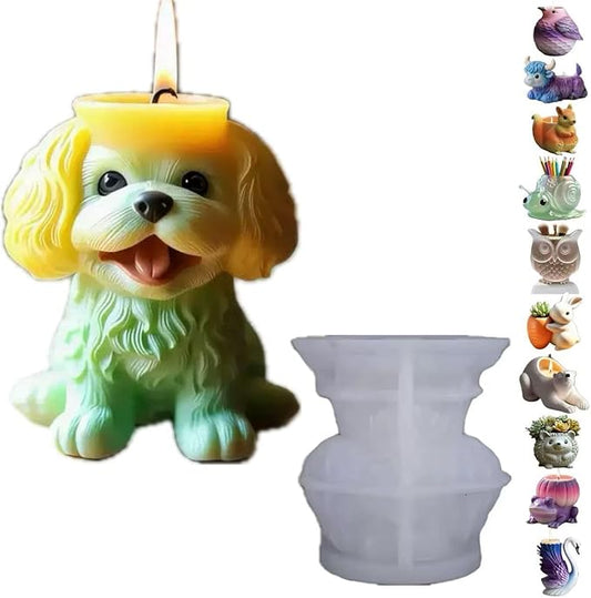 Animal Resin Molds Silicone 3D Cute Teddy Dog Epoxy Resin Plaster Candle Holder Wax Molds for Candle Making, Art Crafts DIY Unique Display Home Decor