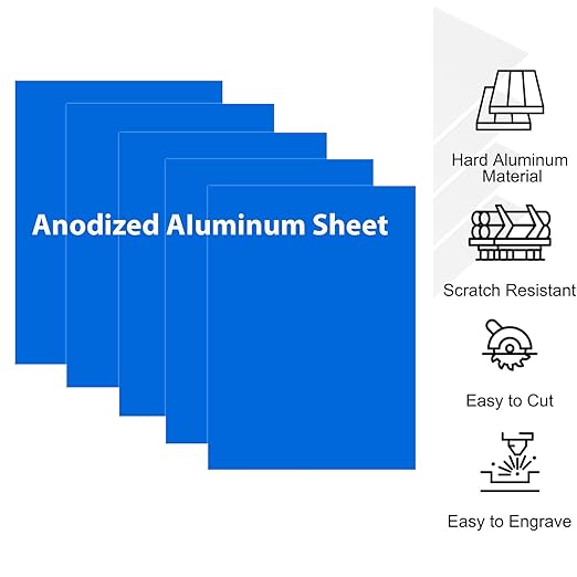 10Pcs Blue Anodized Aluminum Sheet 5" x 7" x 1/32" (0.8mm) Corrosion-Resistant Metal Plates for Laser Engraving, DIY Crafting, Sign Making, Home Decor
