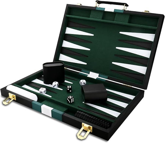 Backgammon Set - Classic Board Game with Premium Leather Case - Portable Travel Strategy Backgammon Game Set for Adults, Kids (18inch, Black)
