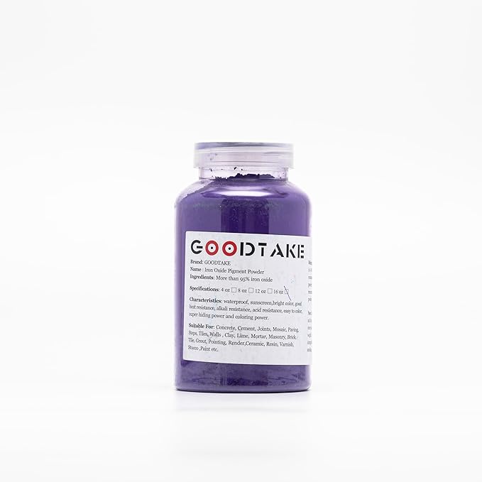 GOODTAKE Concrete Pigment, Purple Iron Oxide Pigment Powder, Concrete Cement Dye Color Pigment for Pastel Tile Paint Concrete Cement Mortar Grout (Purple, 12 oz)