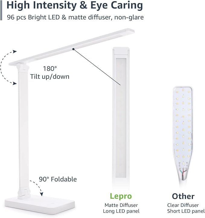 Lepro LED Desk Lamp with USB Charging Port, 700LM Dimmable Home Office Touch - Image 5