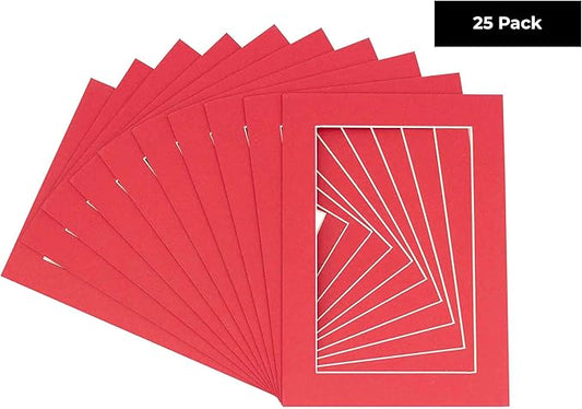 11x14 Mat for 8.5x11 Photo - Precut Deep Red Picture Matboard for Frames 11 x 14 Inches - Bevel Cut Matte to Display Art 8.5 x 11 Inches - Acid Free Pack of 25 MATS with Backing Boards & Clear Bags
