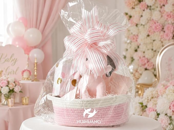 HUIHUANG Pink White Stripe Sheer Ribbon - Image 3