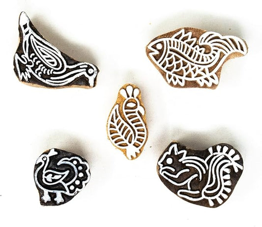 Hashcart Wooden Indian Traditional Design Printing Stamps/Blocks for Printing Saree Border/Dresses/Craft Card Making/Scrapbook/Clay Pottery (Set of 5)