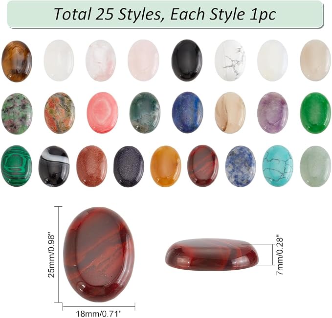 PH PandaHall 25pcs 25x18mm Gemstones Cabochons Flatback, Oval Stone Gem - Image 2
