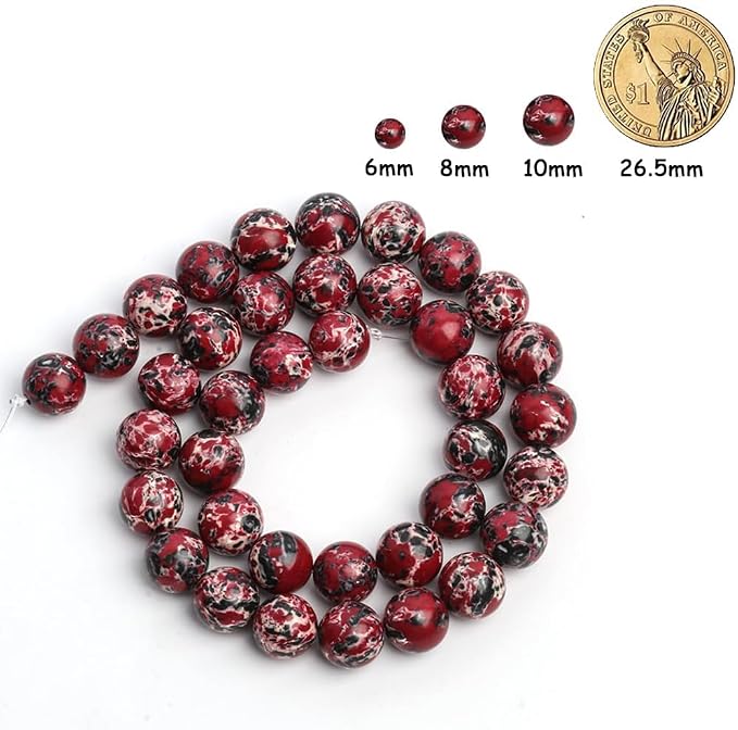 60pcs Black Red White Imperial Jasper Gemstone Beads，6mm Round Loose Stone Beads - Image 2