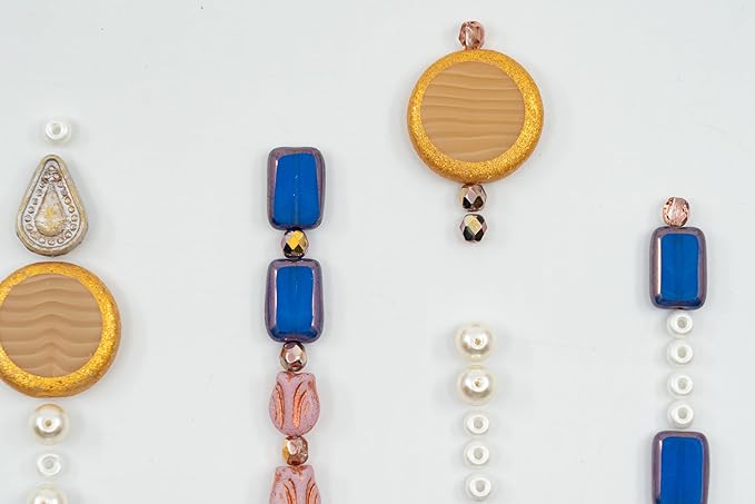 2.1oz (60g) of Glass Bead Mix with Pearls, Filigree Teardrops and Fresca Czech Beads, Beige Star Light