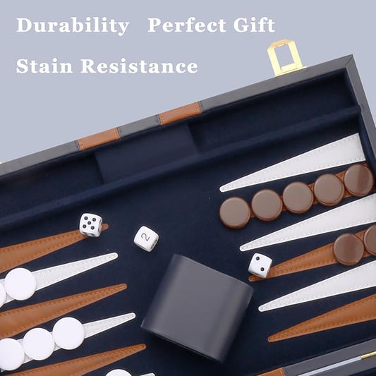 Backgammon Set - Classic Board Game with Premium Leather Case - Portable Travel Strategy Backgammon Game Set for Adults, Kids - Suitable as (11inch, Navy)