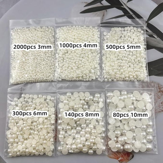 4020pcs Half Pearls for Crafts Assorted Size 3mm 4mm 5mm 6mm 8mm 10mm Flatback Half Round Pearl Beads for Jewelry Making Nail Art Scrapbook Craft Wedding Dress Decoration(Ivory White)