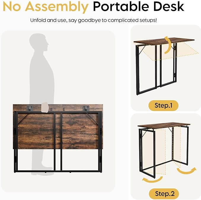 alawooder 39.4" Folding Desk: No Assembly, Wood Top - Image 6