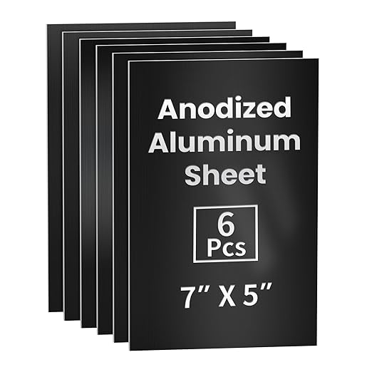 GCGOODS 6 Pcs 7 x 5 inch Anodized Aluminum Sheet Set, Metal Blanks for Laser Engraving, Engraving Plates for Crafting, Decoration, DIY, Black Colors