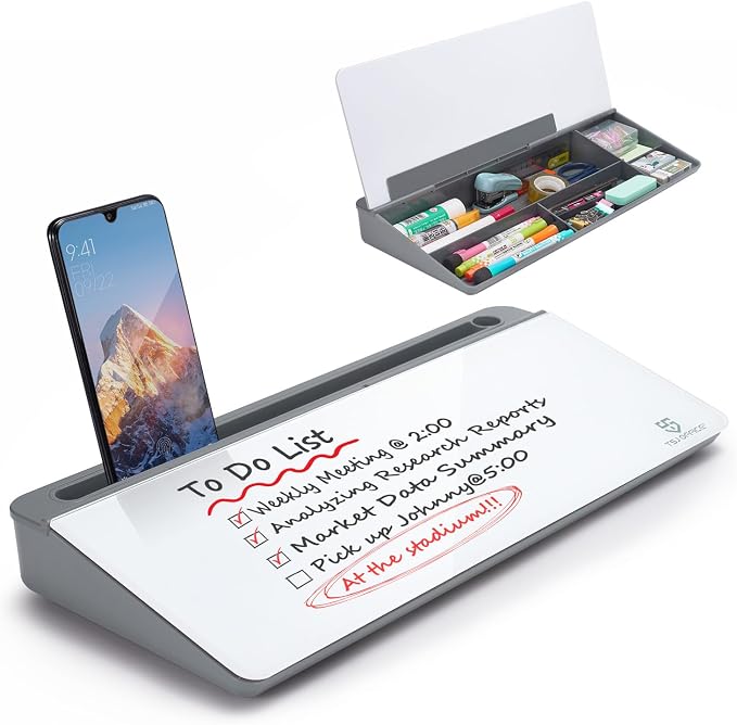 Small Desktop Glass Whiteboard Dry-Erase-Board by TSJOFFICE-WipeCleanThinkGreenWorkSmart