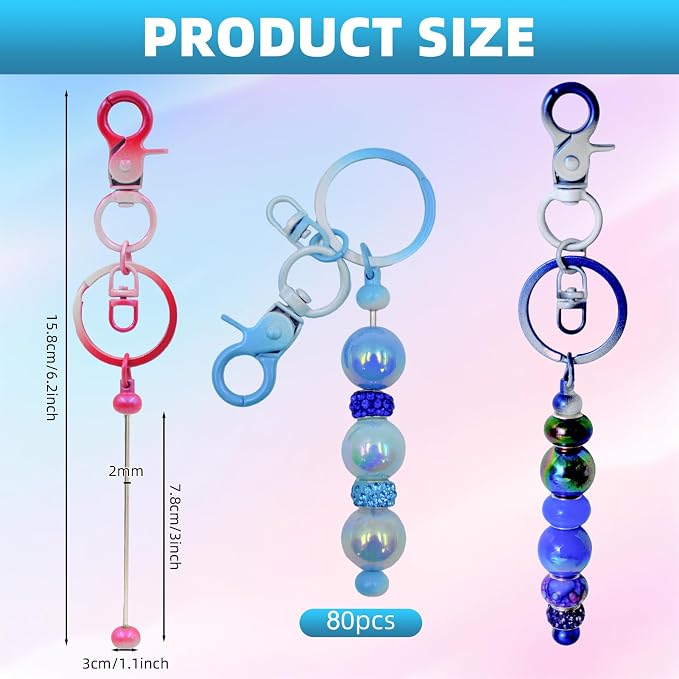 DNLEGULI 80 Pcs Beadable Keychains Bulk Kit – DIY Keychain Making Supplies - Image 2