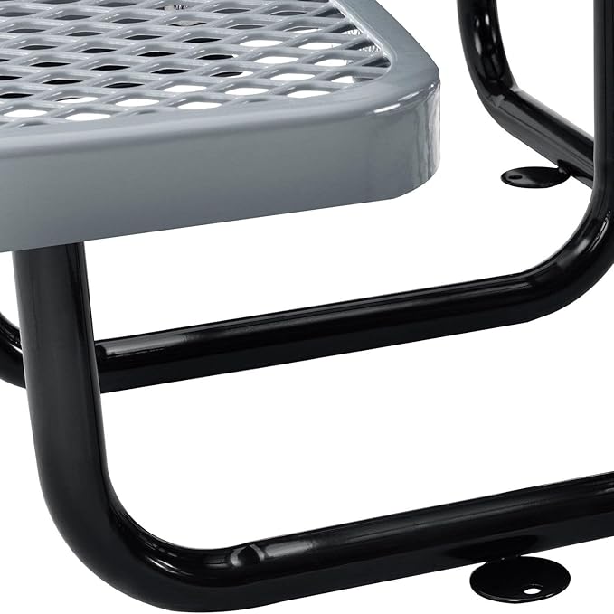 Global Industrial 46" Square Picnic Table, Expanded Metal, Gray Thermoplastic Coating, Attached Benches, 1-1/2” Umbrella Pole Hole, Outdoor-Rated, 1000 lb Capacity