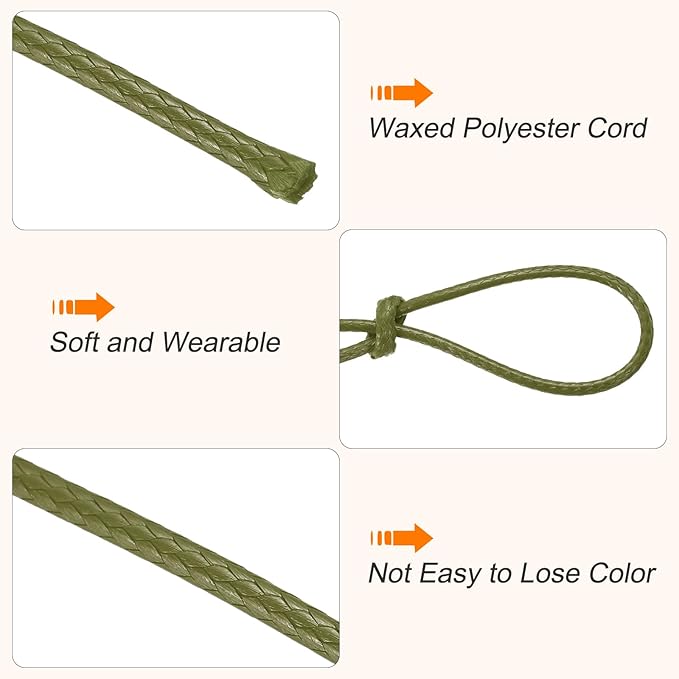 MECCANIXITY Waxed Cord 1mm Waxed Thread 87 Yard Wax String Leather Cord for Bracelet Making, Necklaces, Beading, Jewelry Making and DIY Crafts(Army Green)