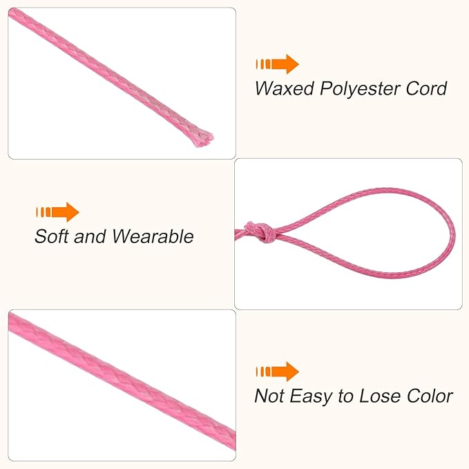 MECCANIXITY Waxed Cord 0.5mm Waxed Polyester Cord 175 Yard Wax String for Bracelet Making, Necklaces, Beading, Jewelry Making and DIY Crafts(Light Rose Red)