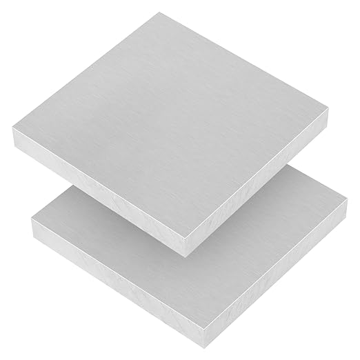 2Pack 6061 T651 Aluminum Sheet Metal 4 x 4 x 1/2Inch (12.7MM) Flat Plain Thickened Aluminum Plate Covered with Protective Film, Heat Treatable Rectangle 0.50" Thick Aluminum Metal Plate for Industrial