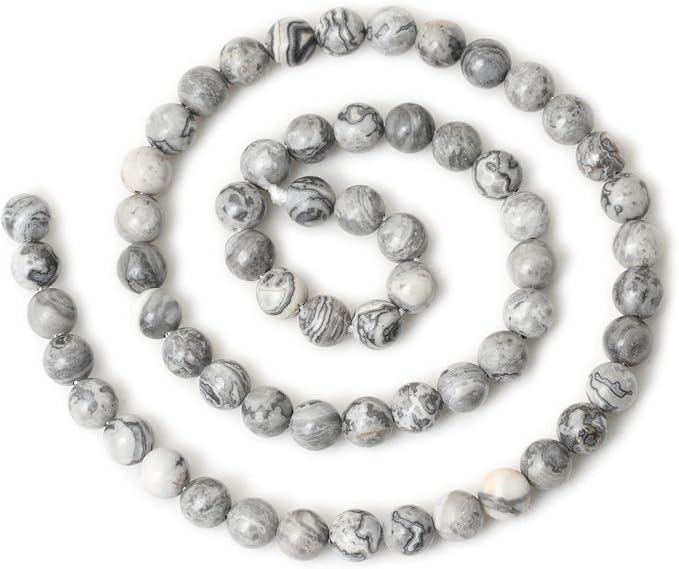 60PCS 6mm Natural Map Stone Round Loose Beads - Image 2