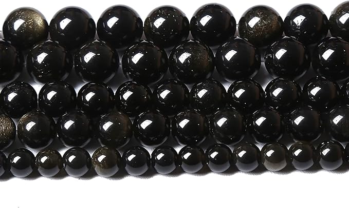 AAA Natural Gold Obsidian Gemstone Beads Energy Healing Power Stones Round Loose Beads for Jewelry Making, DIY Bracelet Necklace 10mm 38pcs