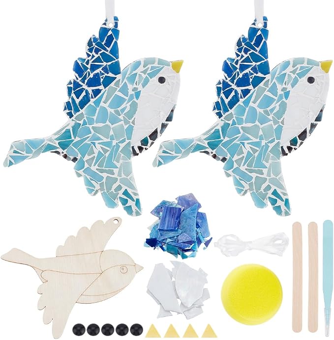 WEBEEDY 2 Sets Colorful Bird Glass Mosaic Tiles Kit Cute Bird Mosaic Coaster by WEBEEDY