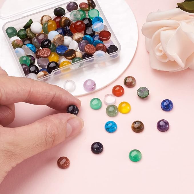 Beadthoven 90pcs 8mm Mix Natural Stone Cabochons Beads Half Round Flatback - Image 5