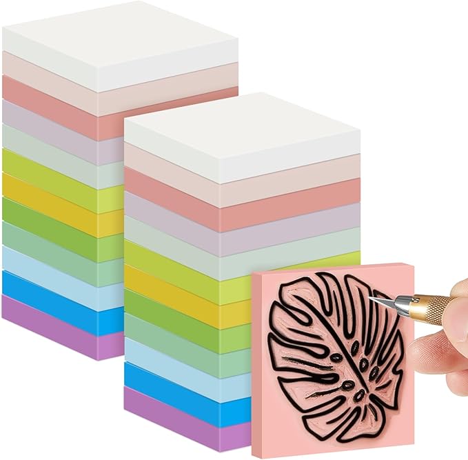 Frienda 24 Pcs 2" x 2" Rubber Carving Blocks Linoleum Blocks for Printmaking, Stamp Making, DIY Crafting, Scrapbook, Painting, Soft and Easy to Carve (Multicolor)
