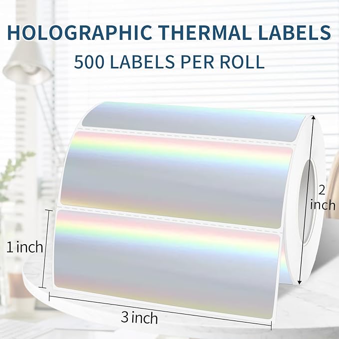 1" x 3" Holographic Thermal Label Stickers,Printable Rainbow Glitter Thermal Printer Sticker Labels for Gift Wrapping, Self-Adhesive Name Price Tag DIY Custom Logo Design (500 pcs)