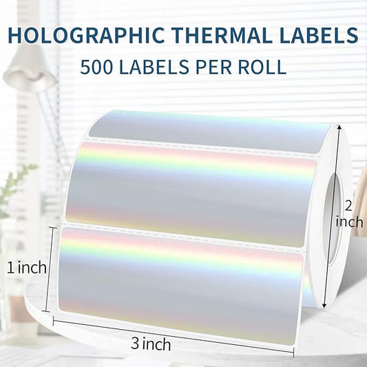1" x 3" Holographic Thermal Label Stickers,Printable Rainbow Glitter Thermal Printer Sticker Labels for Gift Wrapping, Self-Adhesive Name Price Tag DIY Custom Logo Design (500 pcs)